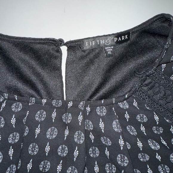 Fifth & Park Women’s Dress 1X Black White Boho Paisley Print Long Sleeve - Picture 2 of 11